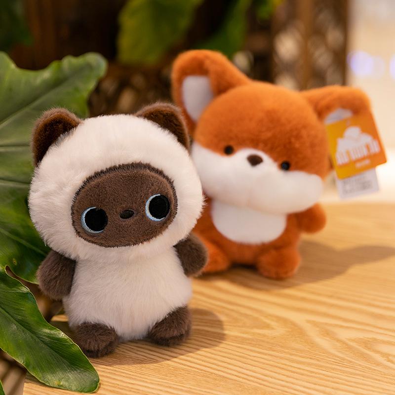 Mini Cute Little Fox Table Companion Doll Dolls Siamese Cat Plush Toys Office Ornaments Doll