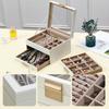 Multi Functional Jewelry Display Box Three Layers Clear Window PU Leather Construction Gold Hardware for Home Use
