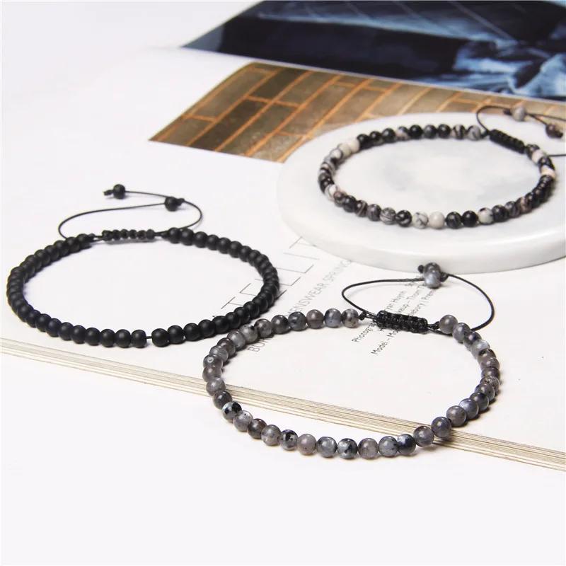 Moda 4mm Doğal Taş Bileklik Erkek Kadın El Yapımı Örgülü Ayarlanabilir Bileklik Küçük Kaplan Gözü Howlite Akik Boncuklu Bileklik