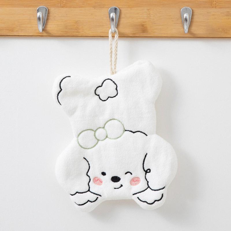 New coral fleece cute dog hand towel can be hung in the kitchen and bathroom without shedding hair absorbent cartoon children's towel