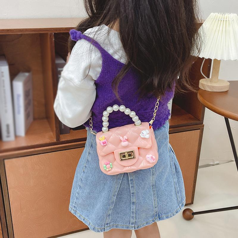 Baby Girl's Bag Bead Handle Shoulder Bag Children's Crossbody Bag Kids Bag With Self-Adhesive Patch