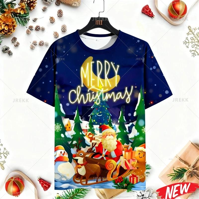 Merry Christmas Pattern T-shirt For Men New In Xmas 3d Printing Santa Claus T Shirt Family Crew Neck Short Sleeve Tee Shirts