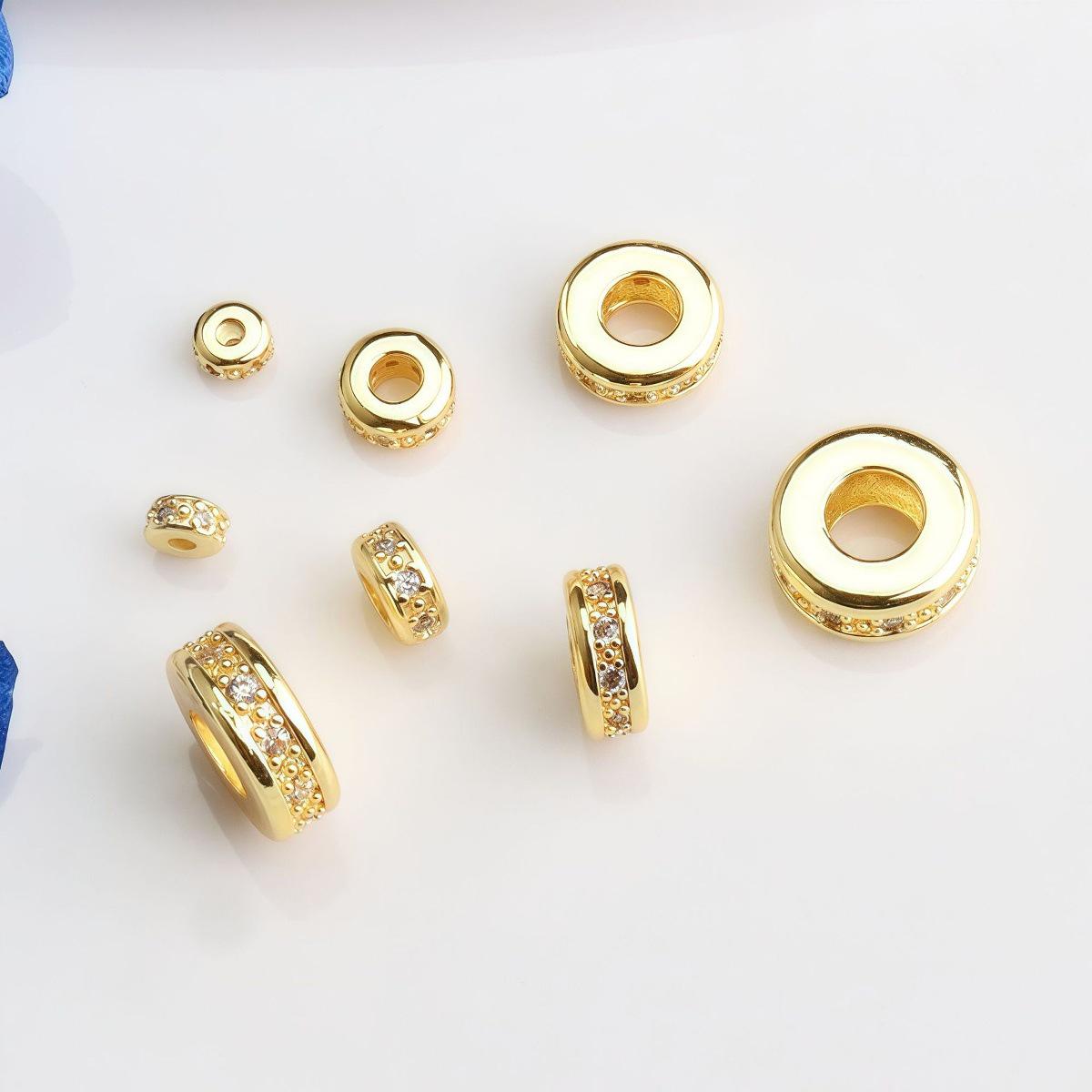 Позолоченные 14K бусины-разделители с цирконием, круглые бусины-разделители с большим отверстием для DIY украшений и браслетов