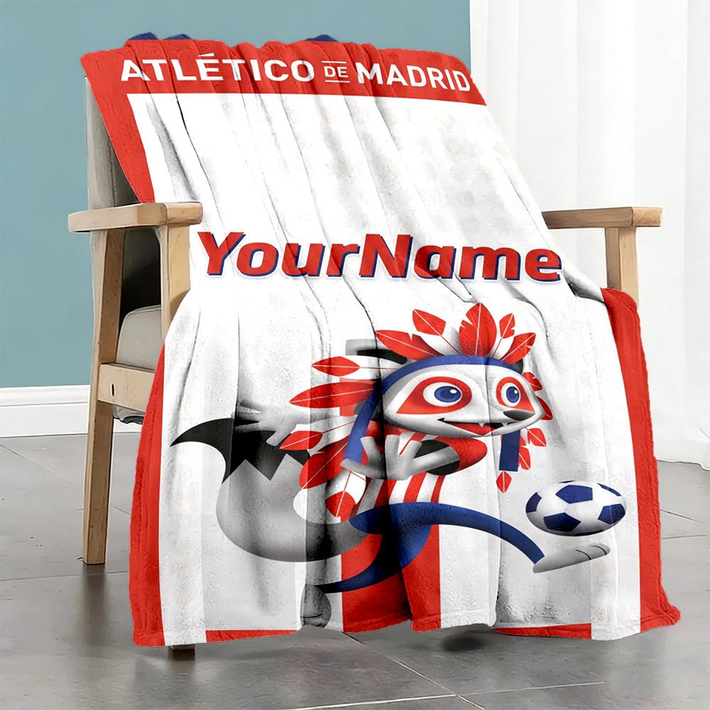 Atletico Madrid Customize Your Name Blanket Throw Customizable Blanket Soft Warm Cozy for Nap Couch Bedding Seaside Ideal for All Seasons