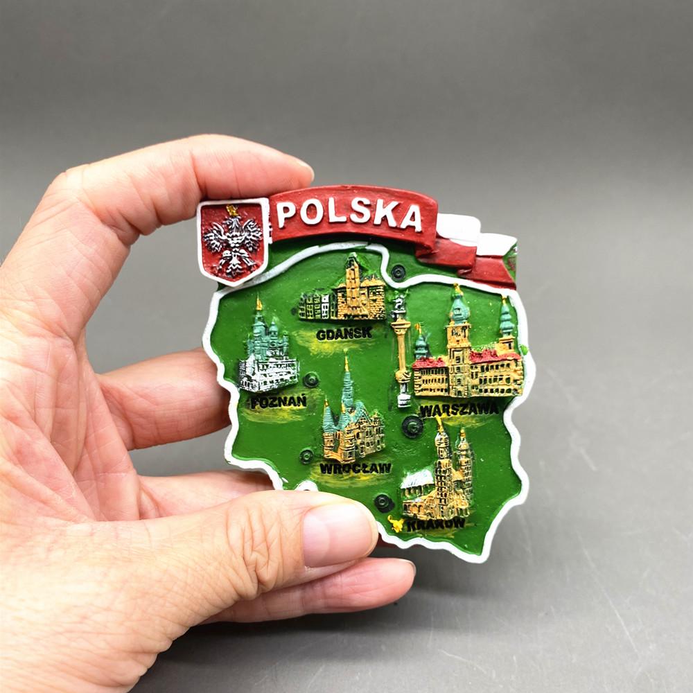 Magnetischer Kühlschrankmagnet aus Polen, Touristen-Souvenir, niedlicher Kühlschrankmagnet, Dekoration, Polska-Karte, magnetischer Kühlschrankaufkleber, Kunstharz, Kunsthandwerk, Geschenk