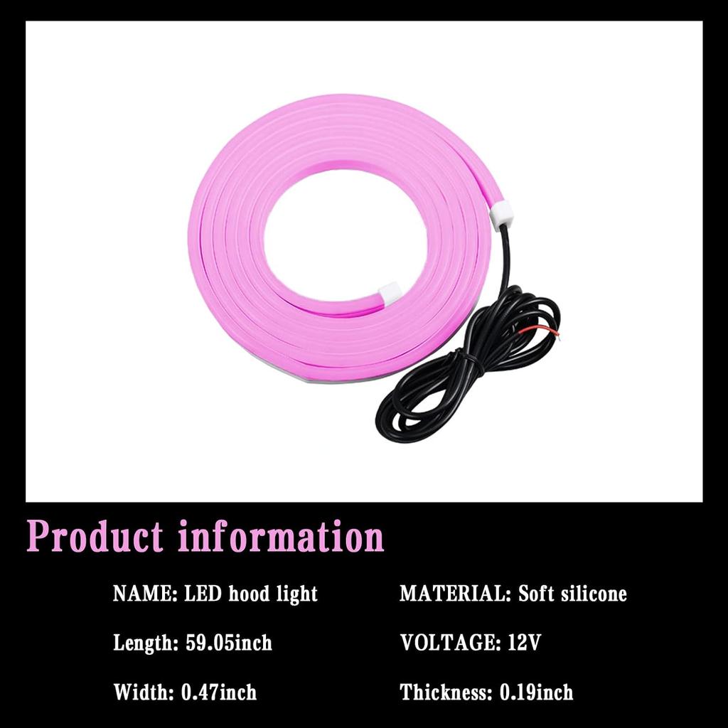 1 PC Car Hood LED Strip Lights, 59In Long 12V Led Vibe Light, Waterproof Safe Light Guide Strip with Tape, Universal for Car Truck SUV Interior &