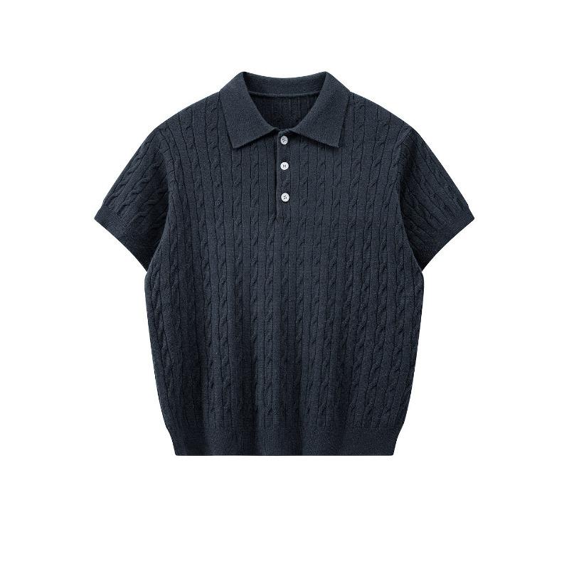 Street Retro Twisted Knitted Short-sleeved POLO Shirt Men's Trendy Brand Loose Couple Premium T-shirt Top Trendy