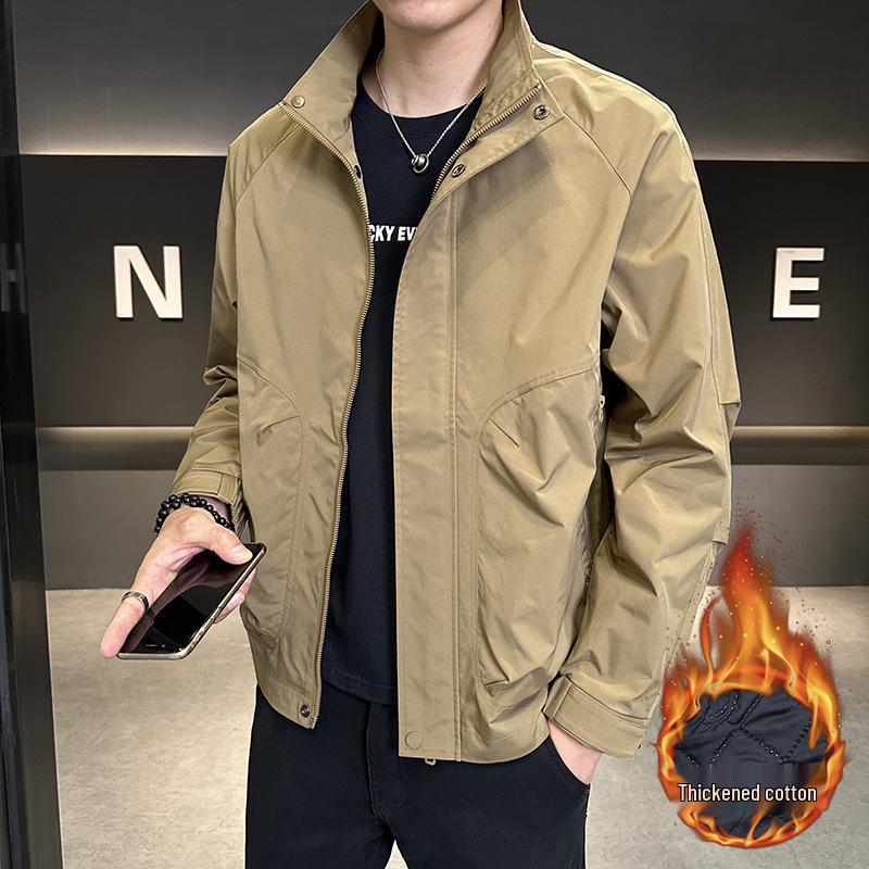 Men's Casual Fashion Stand Collar Cotton-Padded Jacket for Autumn and Winter
