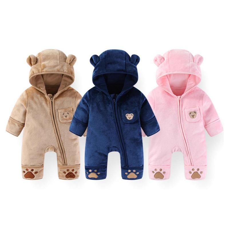 Infant Baby Winter Warm Romper Hooded Bodysuit