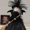 Halloween Decoration Witch Doll Dressed In Gauzy Skirt with Besom Desktop Decor Ornaments for Party Props Black