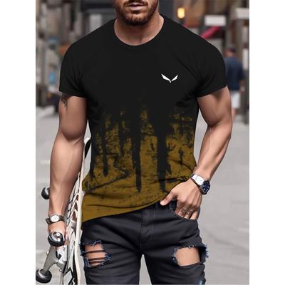 Bird Print Slim Fit Casual Round Neck Short Sleeve T-shirt Top Short Sleeve Tee Tops Leisure Crew Neck Men's Casual T-shirts