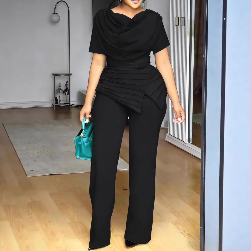 Sommer Neuer Stil High-Waist Übergröße Oberteil und Gerade Hose Modisches und Figurbetontes Kurzarm-Set für Damen