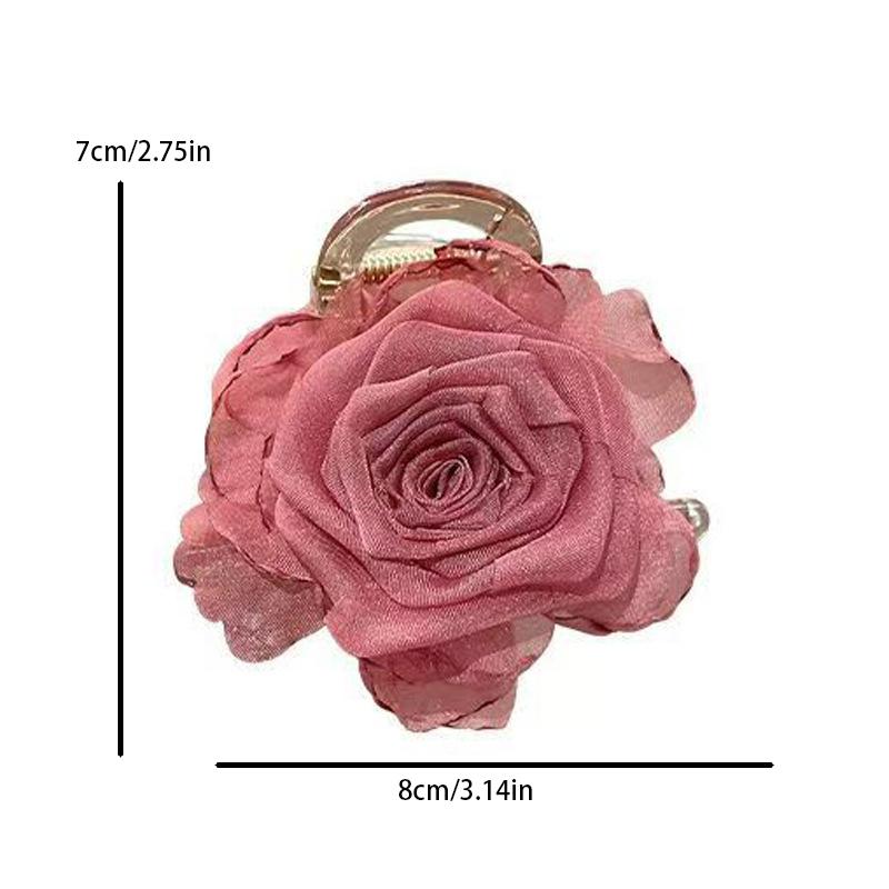 Mesh Flower Hair Clip for Woman Elegant Temperament Shark Clip Girl Ponytail Hair Clamp