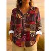Damen Hemd Grafisch Geometrisch Gestreift Retro Tropisch Langarm Hemden Lässige Lockere Tops Knöpfe Druck Frühling Herbst Blusen