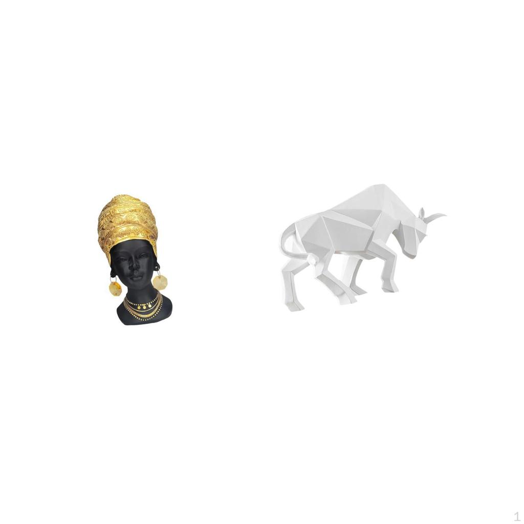 African Woman Bull Statue Tabletop Ornament Resin Figurine Creative Sculpture for Entrance Entryway