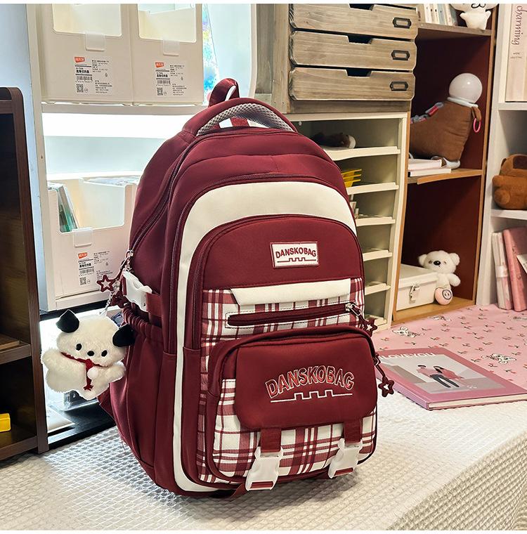 Schoolbag Contrasting Color Retro Niche Plaid Junior High School Student Schoolbag Female High School Student Large Capacity Versatile Backpack Travel