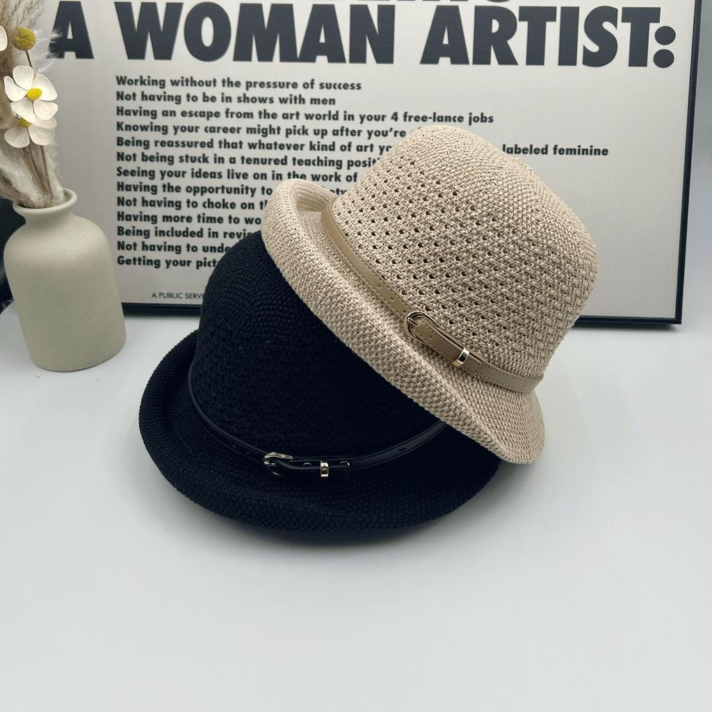 Temperament travel sunscreen hat women's thin breathable basin hat spring and summer new curling top hat sunshade bucket hat