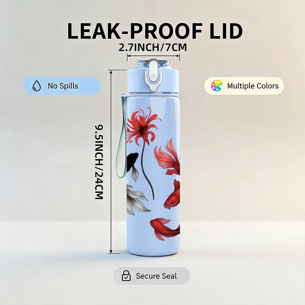 1PC Red Koi Fish And Lotus Art 750ml Color Plastic Sports Water Bottle Leakproof Flip Straw Lid Suitable for Sports Office Home Use