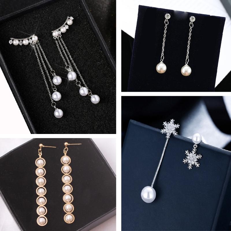Simulated Pearl Women Dangle Earrings Korean Elegant Crystal Wedding Jewelry Party Gifts Boucles D'oreilles