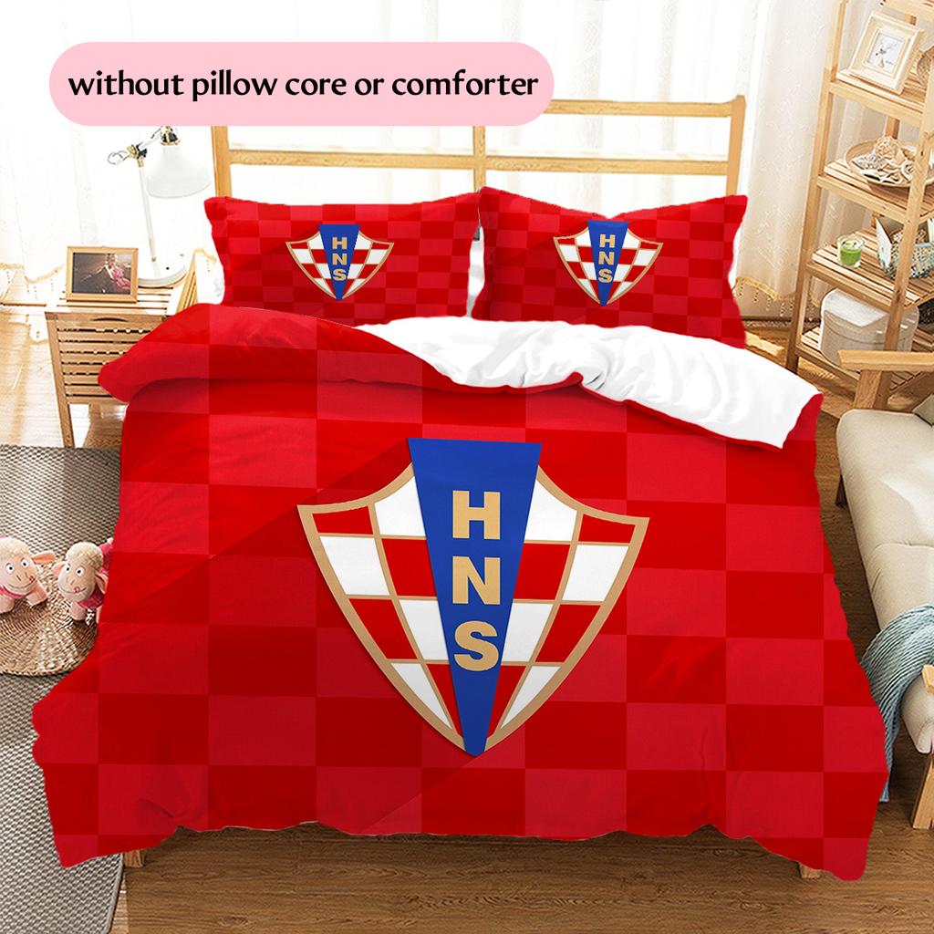 Croatian Football Federation Pattern Bedding Quilt Set Home Decoration Gift (1 * Duvet Cover + 2 * Pillowcase Without Core)