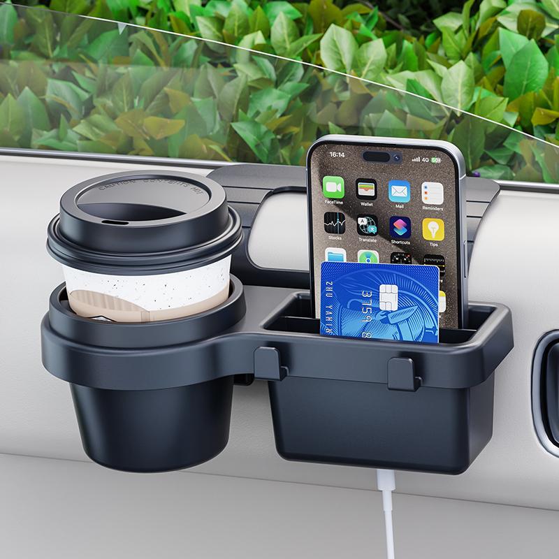 4-in-1 Car Cup Stand Phone Holder Mount Tray Side Door Window Storage Barrel Pocket Hanging Storage Rack with Auto Interior Accessories