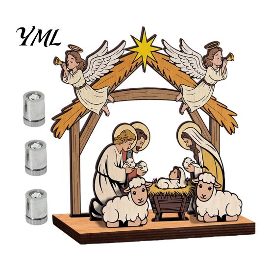 Decorazione Natalizia Ecologica Ornamento Luminoso da Tavolo di Natale, Decorazione ad Albero 3D in Legno con Ornamenti d'Atmosfera Luce Calda, Centrotavola Festivo