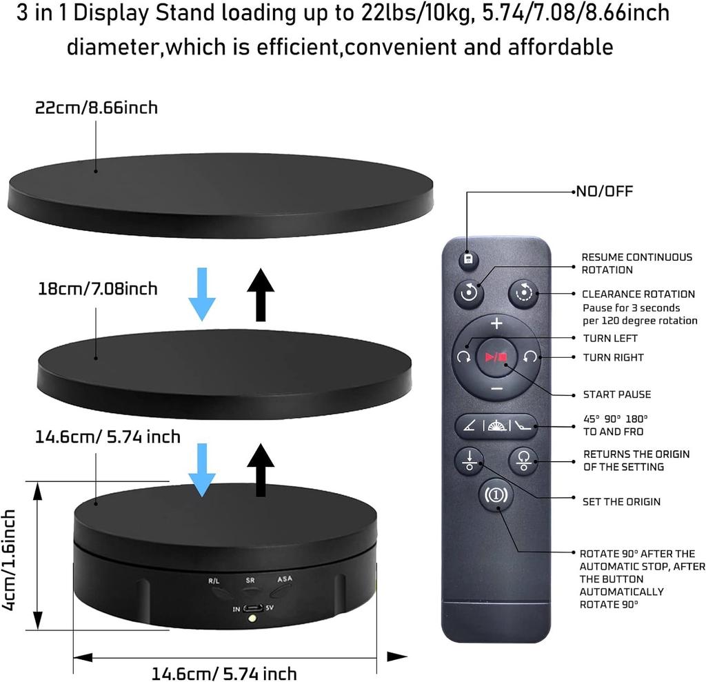 Gramofon fotograficzny Elektryczny obrotowy stojak ekspozycyjny 360 stopni z pilotem Zmotoryzowany gramofon do zdjęć lub filmów