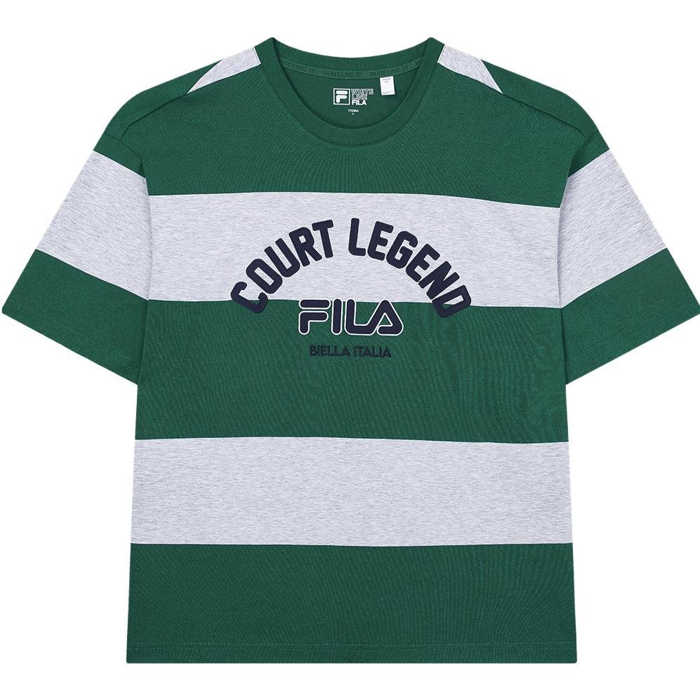 

FILA New Casual Loose Striped Spliced Tennis T-Shirt Men Tops Summer-Green F11M339109F-DG L