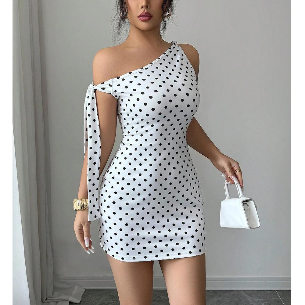 Polka Dot Mini Halter Dress Women Y2k Tank Dress Vintage Downtown Girl Clothes Party Going Out S