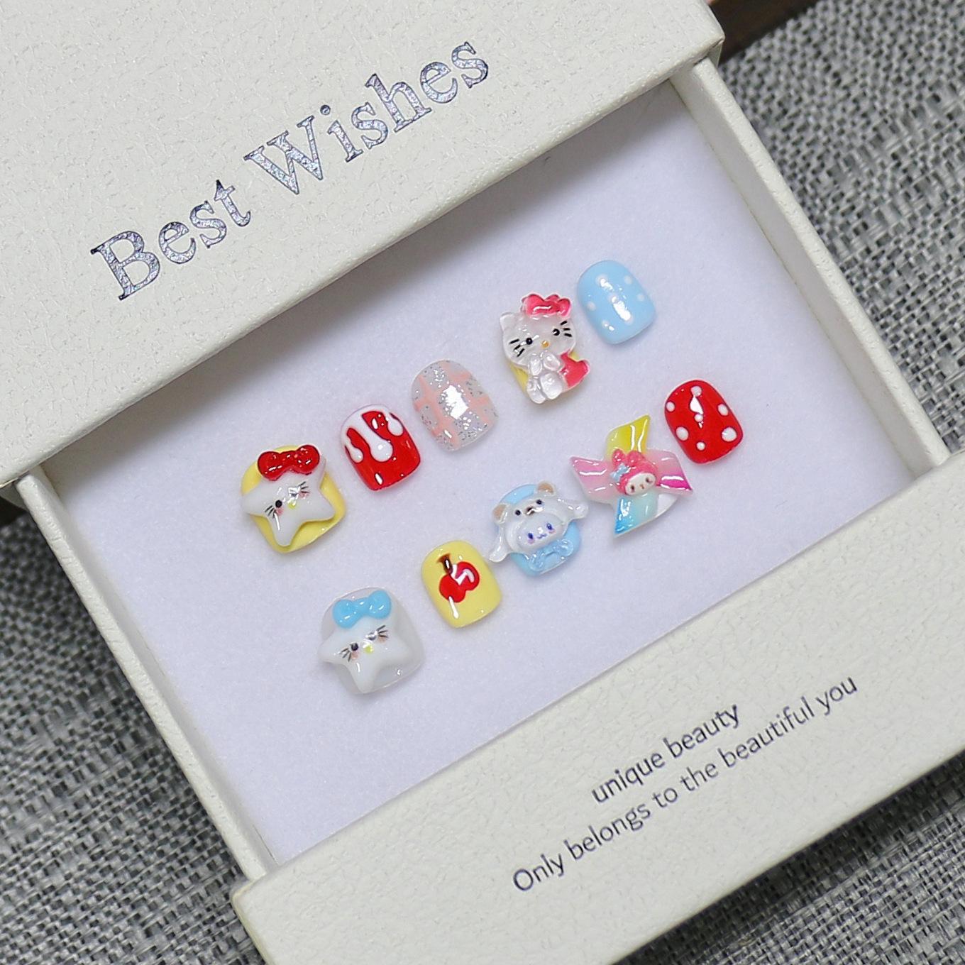 Kids Wearable Nails: Handmade Cute Cartoon Nail Art Patches for Students Small