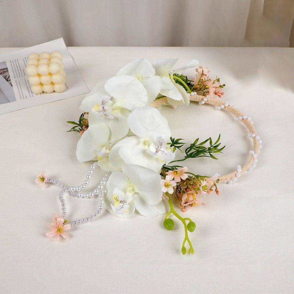 Ručně vyráběná svatební kytice Phalaenopsis Perla Vysoce kvalitní tkaný květinový věnec Svatební foto rekvizity