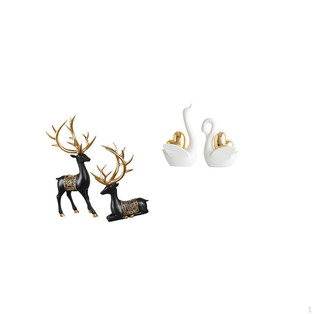 Elegant Reindeer And Swan Resin Sculpture Set Animal Figurine Collection for Tabletop Wedding