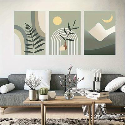 3Pcs Minimalist Plant Canvas Prints - Frameless, Living Room Wall Art Decorations