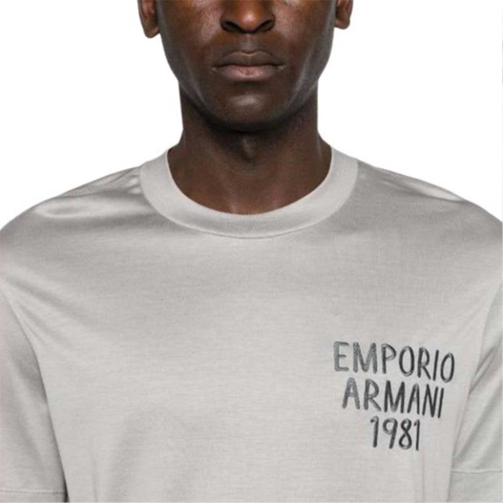 Emporio Armani Logo Letter Print Crew Neck Short Sleeve T-Shirt Men Tops Gray 3D1TA2-1JUVZ-06H2