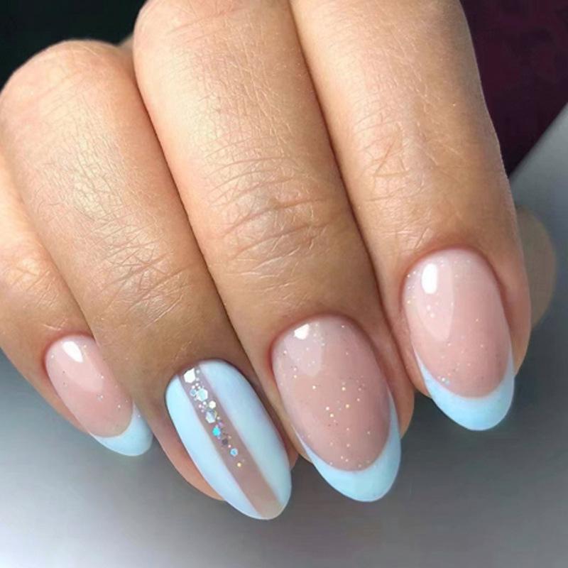 24Pcs Short Round Head Press on False Nails Yellow French 3D Flower Fake Nail for Woman Reusable Finished Full Cover Nails Tips