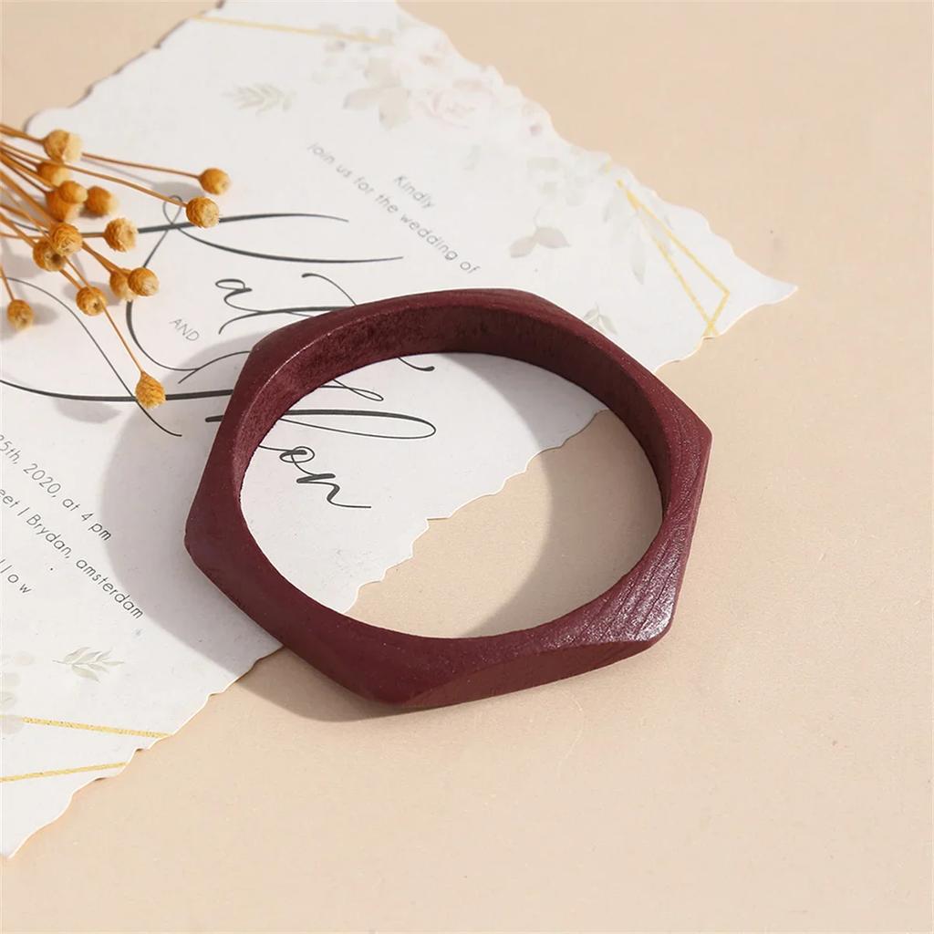 Fashion Fun Women Personality Elegant Natural Wood Square DIY Bracelet Jewelry Layering Ladies Vintage Geometric Layering Bangle