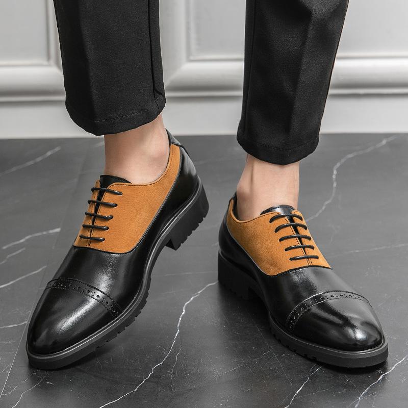 Foreign Trade Spring Business Dress Leather Shoes First Layer Cowhide Pigskin Inner Men's Shoes Thick Sole Height Increase Color Matching Work Shoes