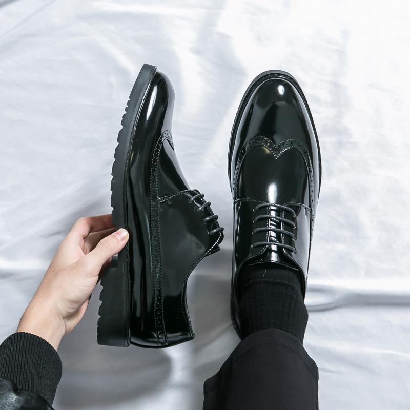 Fashion Spring New Mens Formal Business Thick Soled Lace-up Leather Oxford Shoes Brand Men's Pointed Casual Leather Wedding Party Shoes