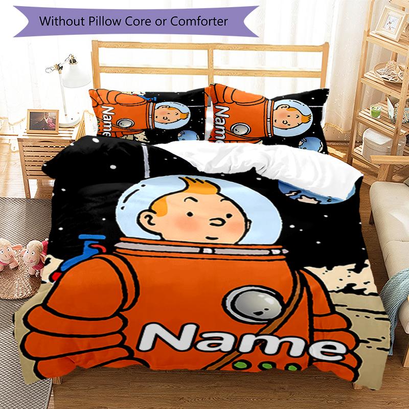 Juego de Ropa de Cama de 3 Piezas con Nombre Personalizado Las Aventuras de Tintín Cierre de Funda Nórdica Incluye 1 Funda Nórdica y 2 Fundas de Almohada para Todas las Estaciones Decoración de Dormitorio