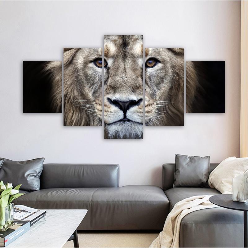 5 Paneler Vilda Djur Affischer Canvasmålning Lejon Bilder Tryck Väggkonst För Vardagsrum Modern Svartvit Heminredning