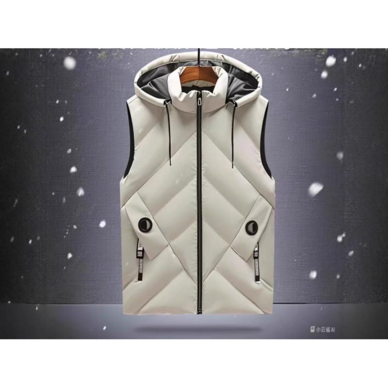 Men's Autumn Winter Warm Vest Youth Stand-Up Collar Casual Hooded Sleeveless Jacket
