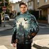 Men's Halloween Print Flannel Zip-Up Sweatshirt, Plus Size Stand Collar Casual Fall Winter Top