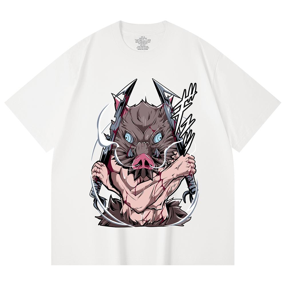 230 Gsm 100% Cotton Demon Slayer V4 Inosuke Print Unisex Heavy Cotton T Shirt