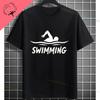 Unisexs Casual Swimmer Graphic Tshirt Black With Dynamic White Swimming Silhouette Design Shortsleeve Crewneck Pure Cotton Tee