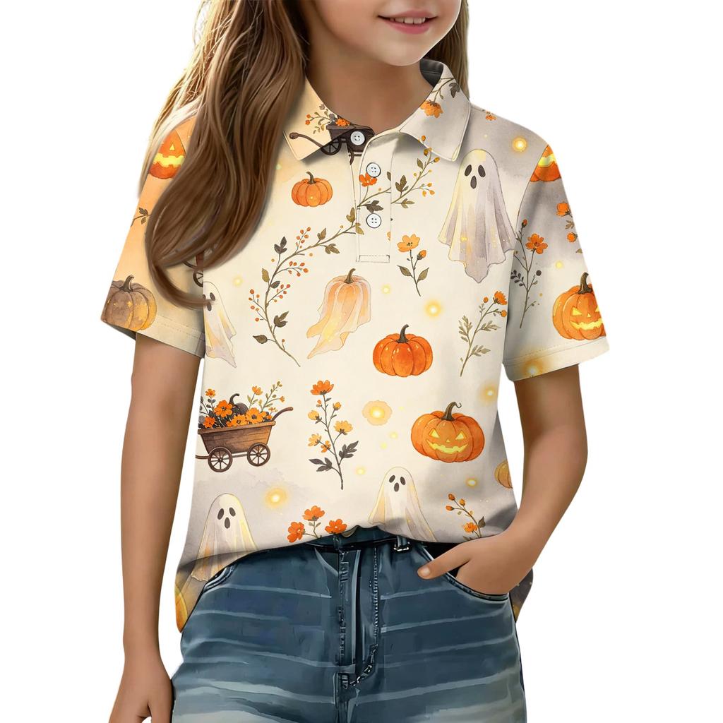 Kids' Halloween Print Shirt Short Sleeve Casual Top for Boys and Girls