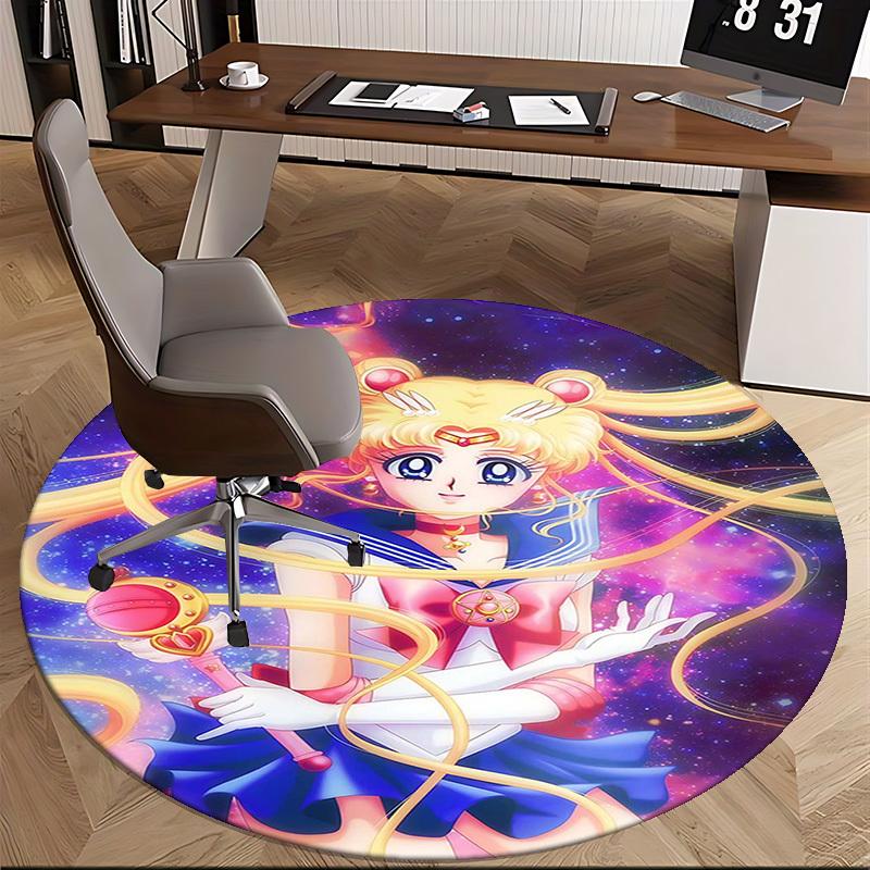 1pc Anime Sailor Moon Round Carpet Office Chair Mat, NonSlip Rug for Home Decor, Living Room, Bedroom, Game Room