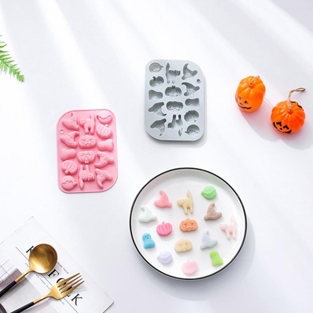 Silicone Chocolate Fondant Decorations Molds Pumpkin Bat Halloween Baking Mold Reusable Candy Trays Silicone Molds