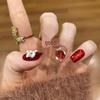 3D Embossed Lion Design New Year Wearable Red Nails - Festive Detachable Short Manicure
