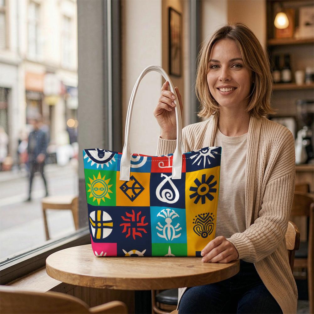 Colorful Tribal Pattern Tote Bag Daily Casual Handbag for Shopping Work Commute Lightweight Shoulder Pouch