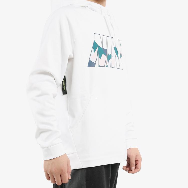 Nike Logo Print Fleece-Lined Warm Sports Pullover Hoodie with Drawstring Men Tops White CK0914-100